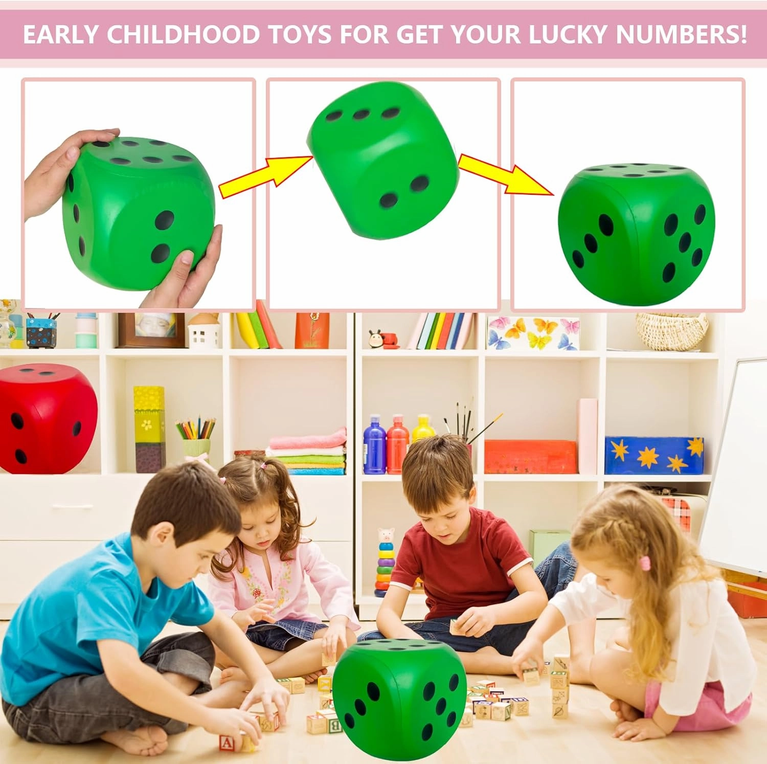 Giant 5.9 Inches Kawaii Foam Dice: A Fun-Filled, Educational Toy for Game Nights and Learning Sessions (Lucky Green)