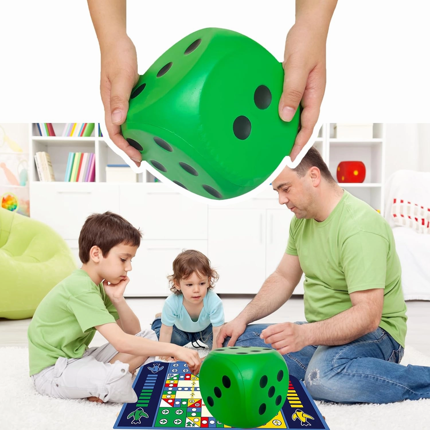 Giant 5.9 Inches Kawaii Foam Dice: A Fun-Filled, Educational Toy for Game Nights and Learning Sessions (Lucky Green)