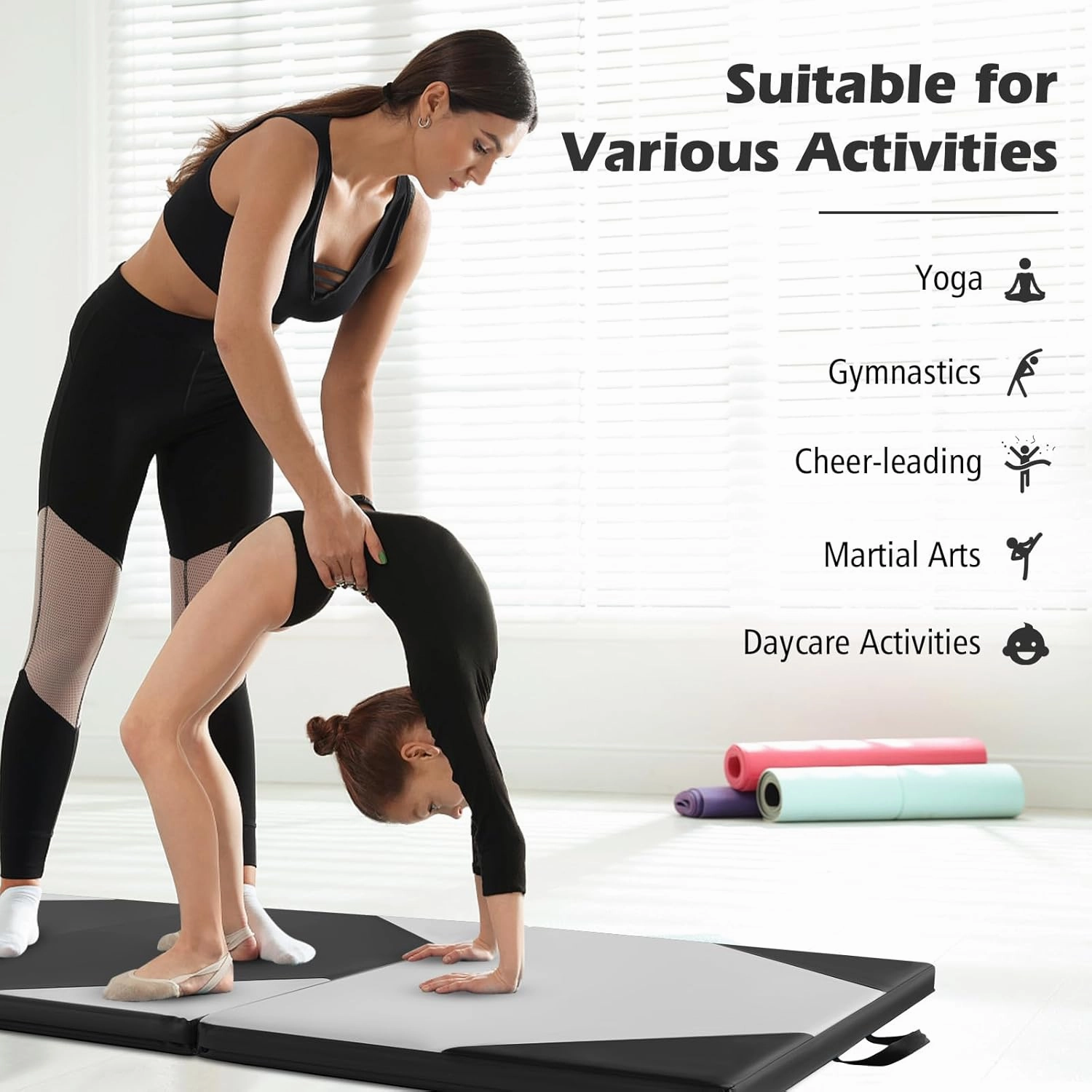 Giantex 4'x10'x 2" Gymnastics Mat, 4-Panel Folding Aerobics Exercise Mat w/Hook & Loop Fastener, Carrying Handle, Portable Tumbling Mat for Stretching Yoga Cheerleading Martial Arts