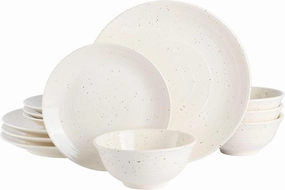 Gibson Elite Ramapo Solid Color Speckled Dinnerware Set - White, Service for Four (12pcs)