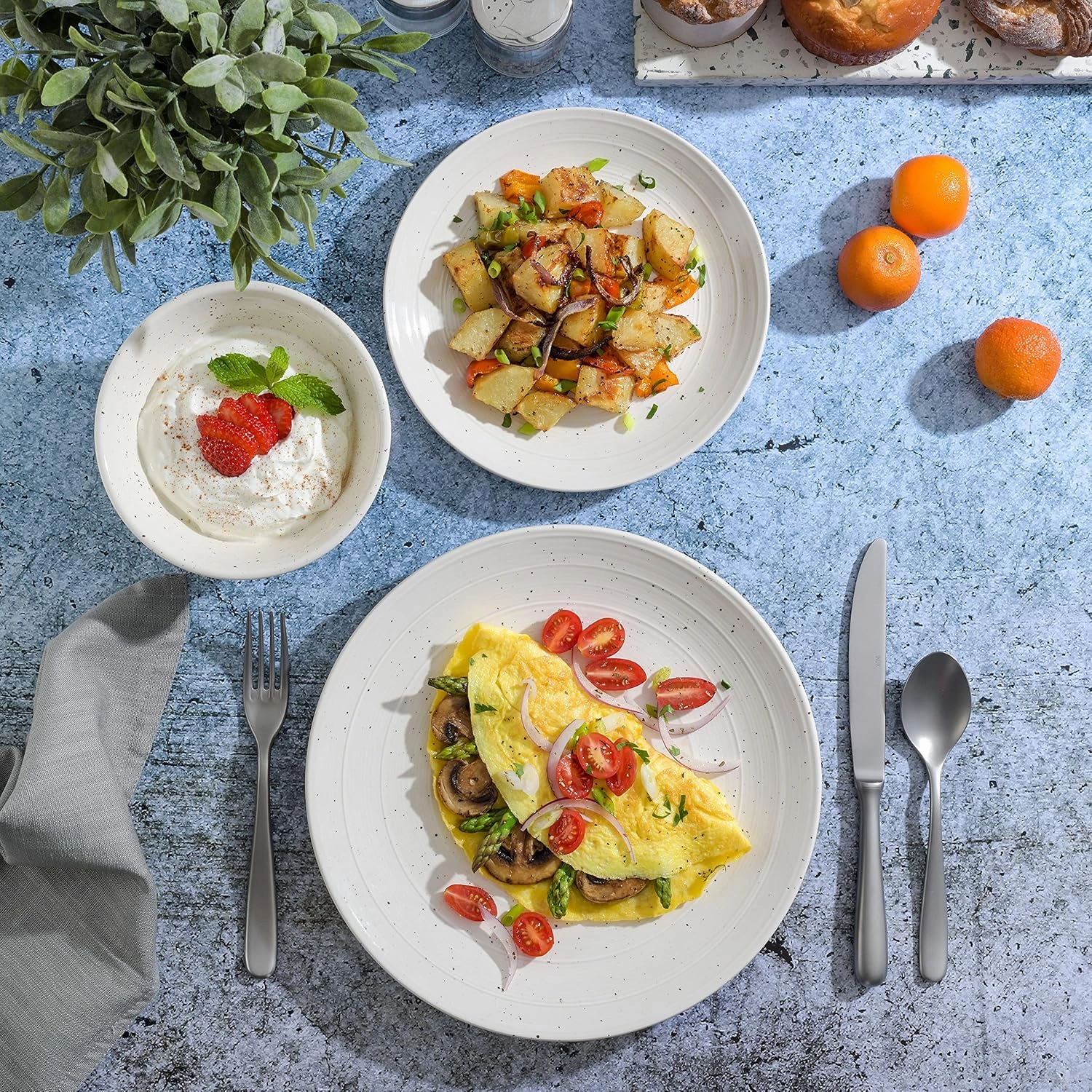 Gibson Elite Ramapo Solid Color Speckled Dinnerware Set - White, Service for Four (12pcs)