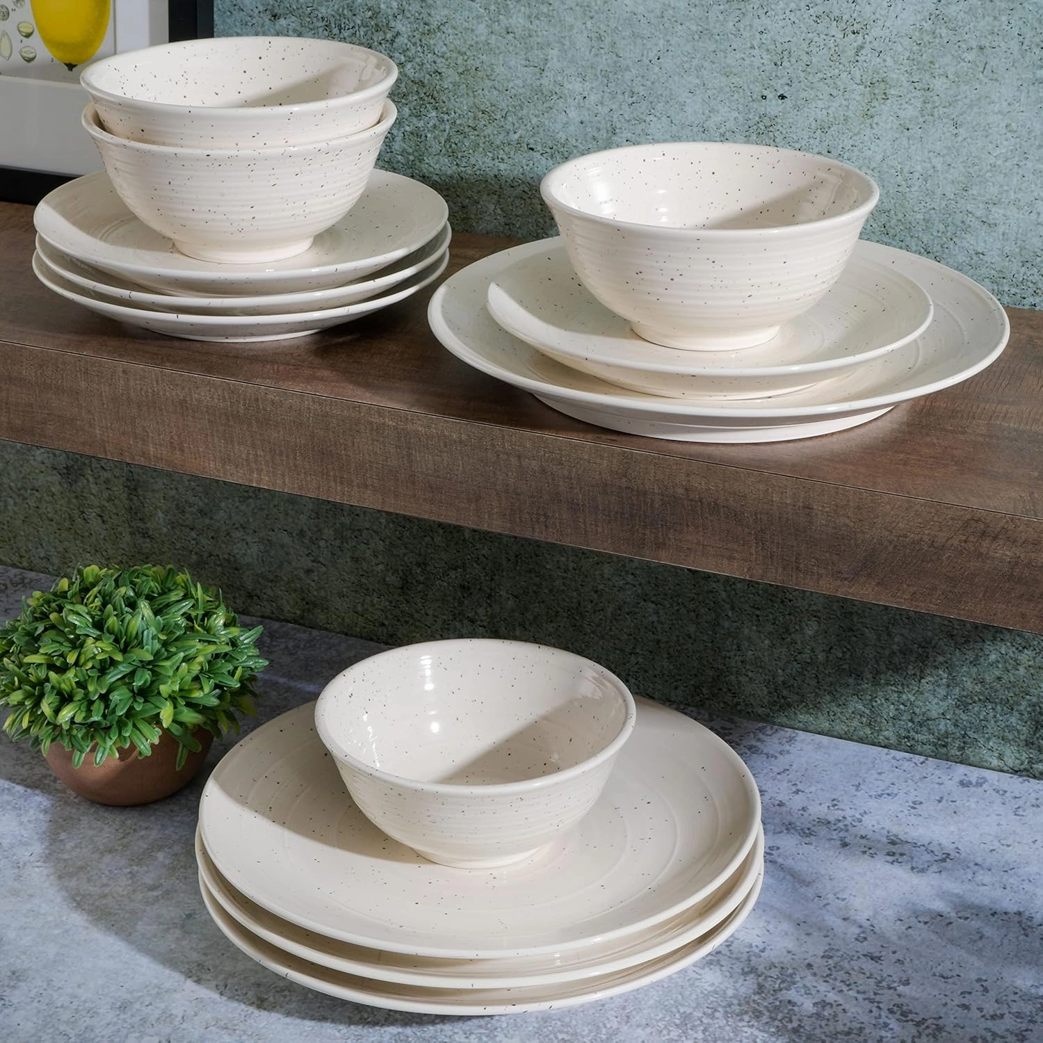 Gibson Elite Ramapo Solid Color Speckled Dinnerware Set - White, Service for Four (12pcs)