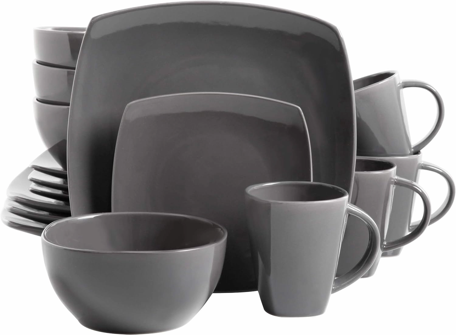 Gibson Soho Lounge Square Reactive Glaze Dinnerware Set, Grey - 97558.16RM, Service for 4 (16pcs)