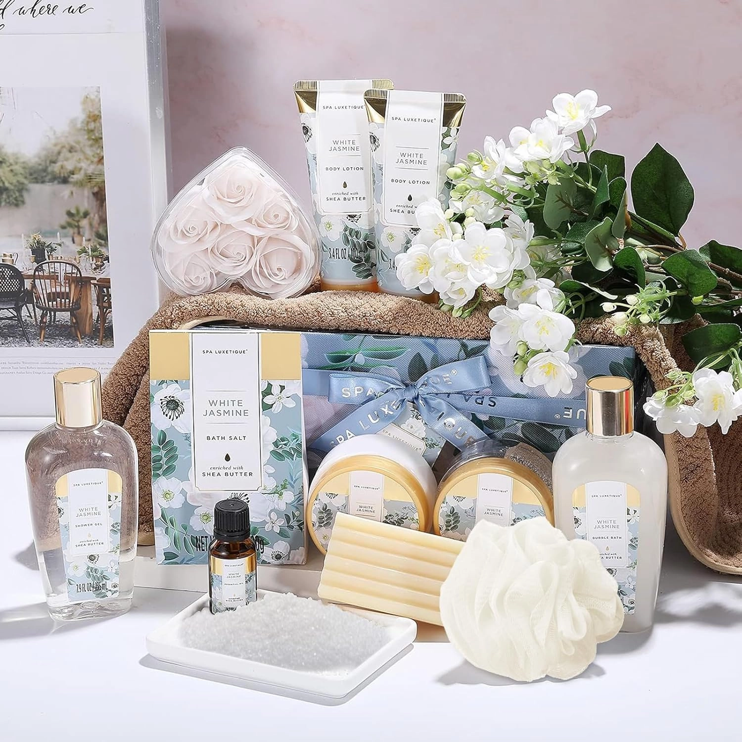 Gift Basket for Women, Spa Luxetique Spa Bath Kit, 12pcs Relaxing Spa Gift Basket with Shower Gel, Bath Salt, Essential Oil, Body Lotion,Mothers Gifts for Mom