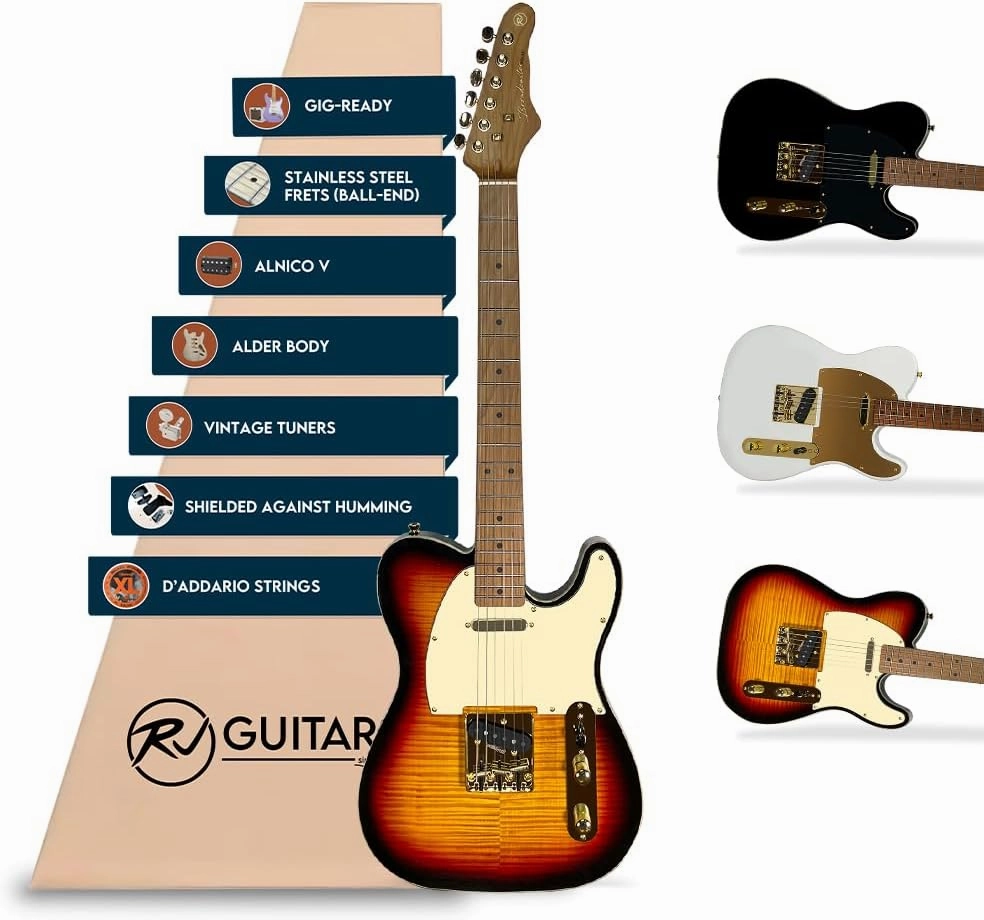Gigline Broadcaster SE Plus Electric Guitar T-Style Adult Full Size, Alder, Stainless Steel Frets (Ball End), Bone Nut, Wilkinson Bridge, Roasted Maple Neck, Flame Maple Top, Sunburst