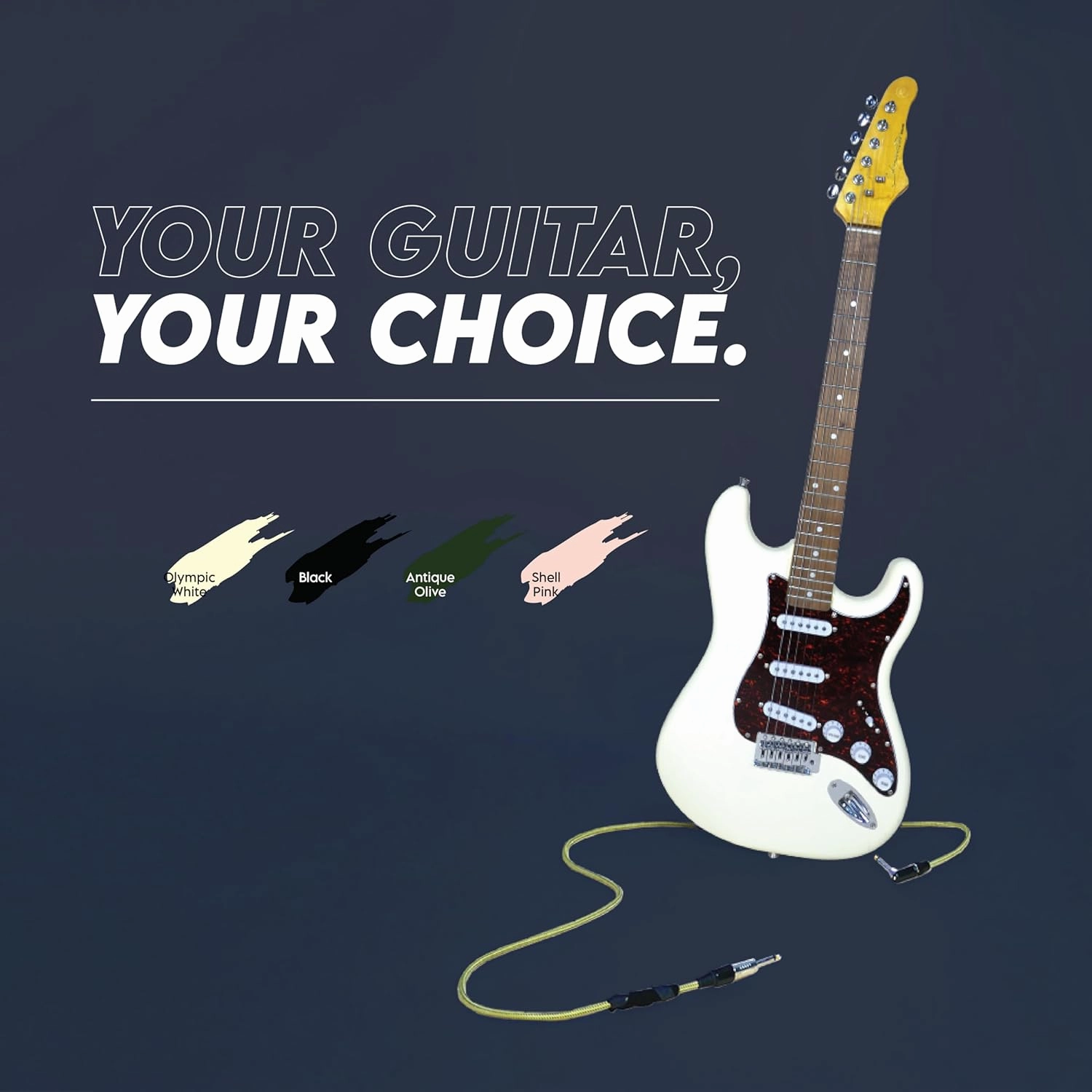 Gigline Skycaster Electric Guitar S-Type Adult Full Size, Alder Body, Stainless Steel Frets (Ball End), Bone Nut, SSS Alnico V, Olympic White