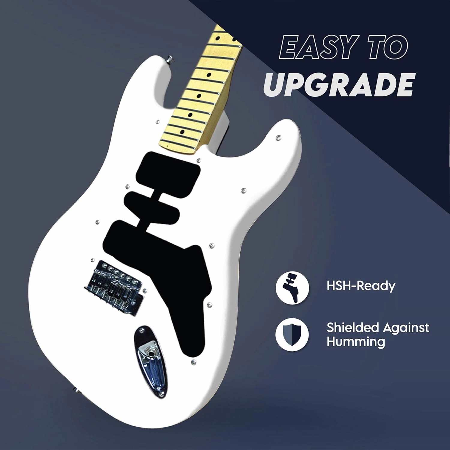 Gigline Skycaster Electric Guitar S-Type Adult Full Size, Alder Body, Stainless Steel Frets (Ball End), Bone Nut, SSS Alnico V, Olympic White