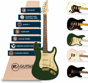 Gigline Skycaster Special Edition Electric Guitar S-Type Adult Full Size, Alder, Stainless Steel Frets (Ball End), Bone Nut, SSS Alnico V, 2-Point Trem, Antique Olive
