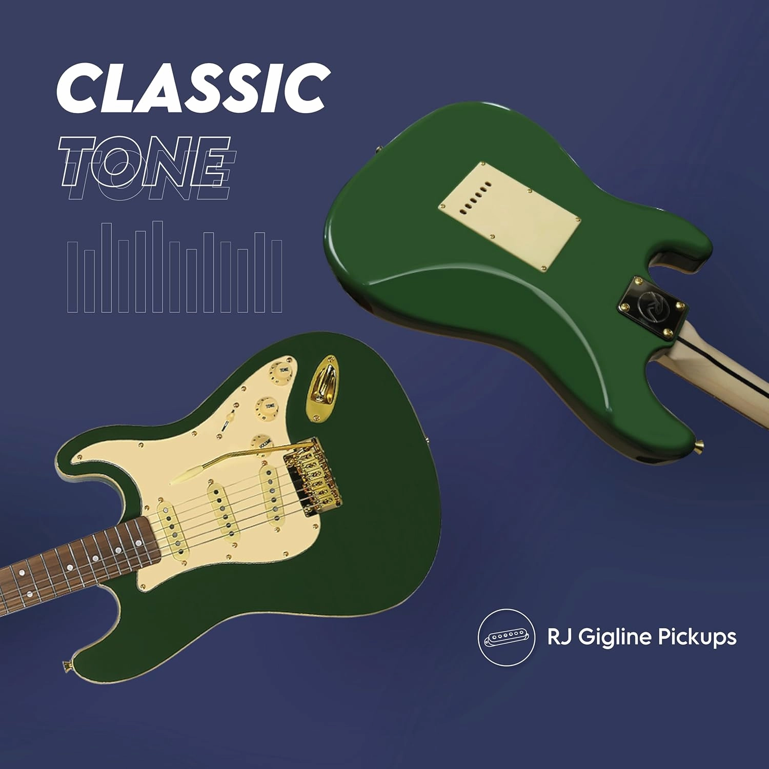 Gigline Skycaster Special Edition Electric Guitar S-Type Adult Full Size, Alder, Stainless Steel Frets (Ball End), Bone Nut, SSS Alnico V, 2-Point Trem, Antique Olive