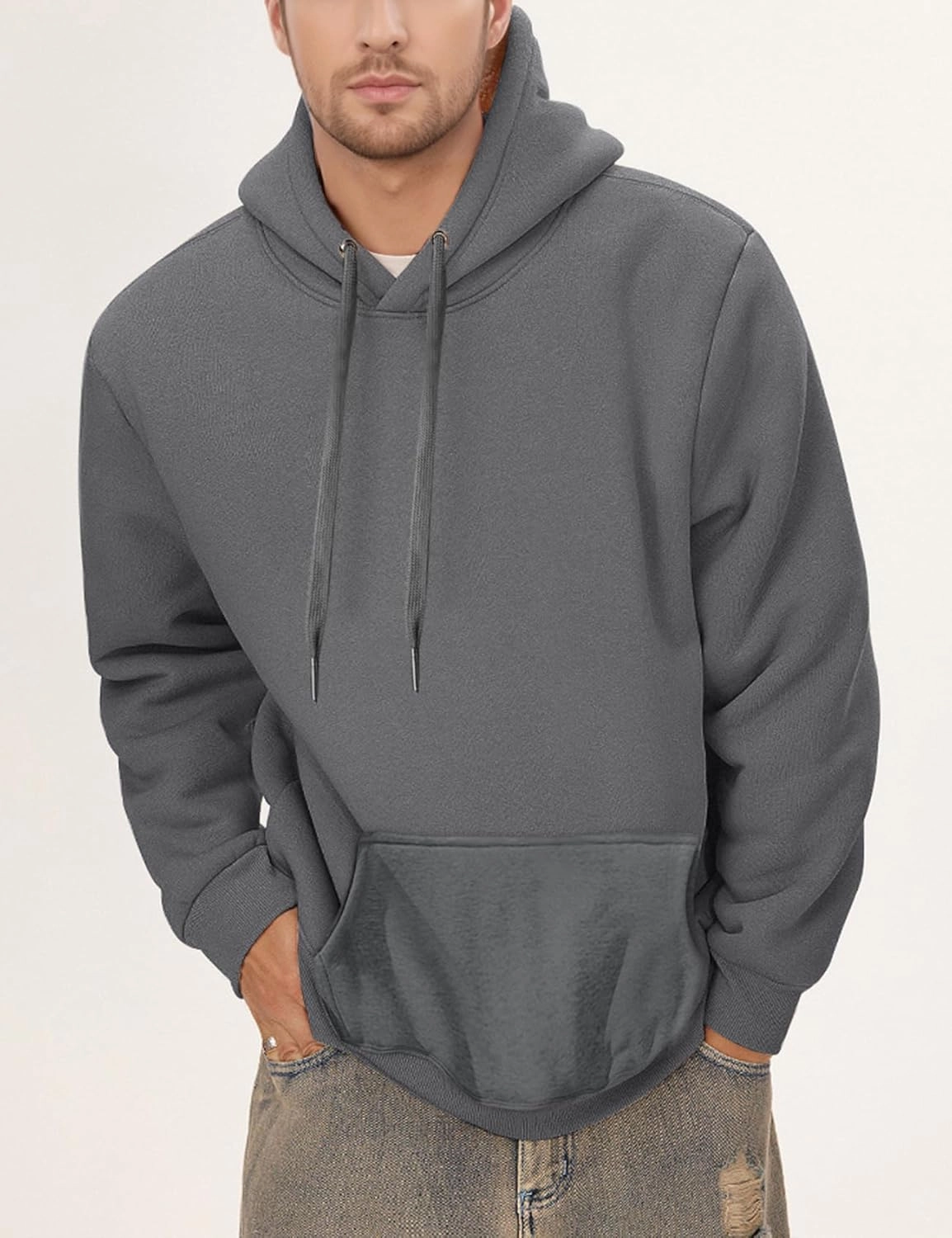 Gihuo Men's Warm Crewneck Sherpa Lined Fleece Sweatshirt Pullover Tops