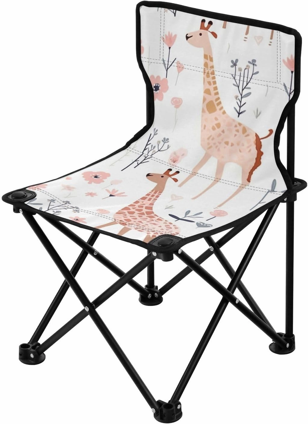 Giraffe Flowers Portable Outdoor Folding Chair Anti-Slip Padded Oxford Cloth Stool Camping Chair Small for Beach Hiking Fishing Gardening Quad Camp Chair