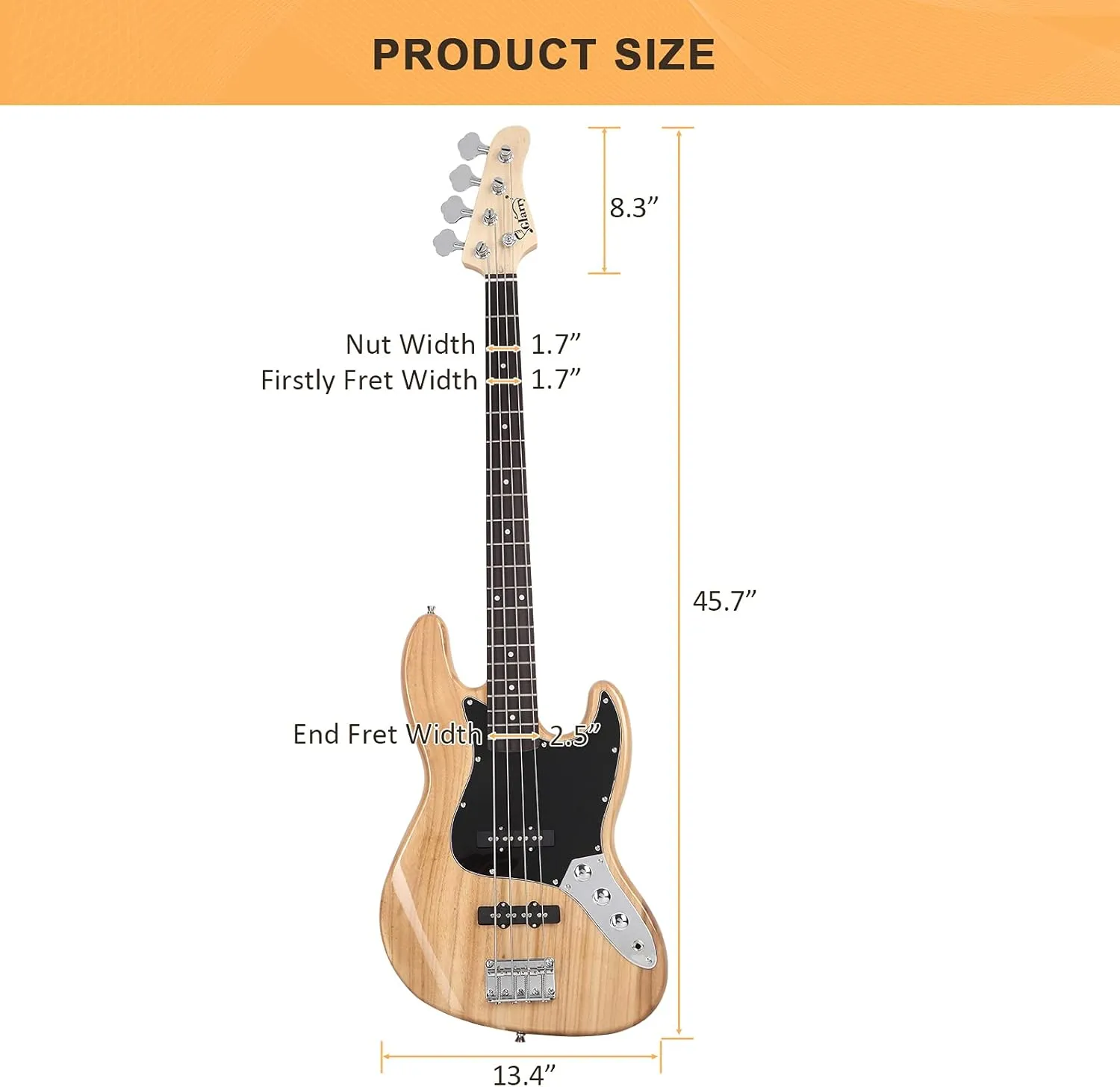 GLARRY 4 String GJazz Electric Bass Guitar Full Size Right Handed with Guitar Bag, Amp Cord and Beginner Kits (Burly Wood)