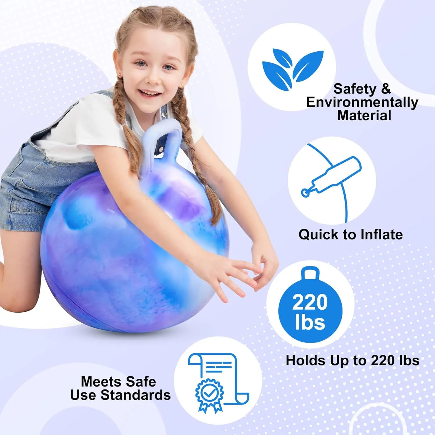 Glow-in-The-Dark Light Up Hopper Ball for Kids, 18 Inch Bouncy Ball with Handle, Inflatable Night Glow Jumping Toy for Boys and Girls Aged 3-8, Indoor & Outdoor Play, Includes Pump