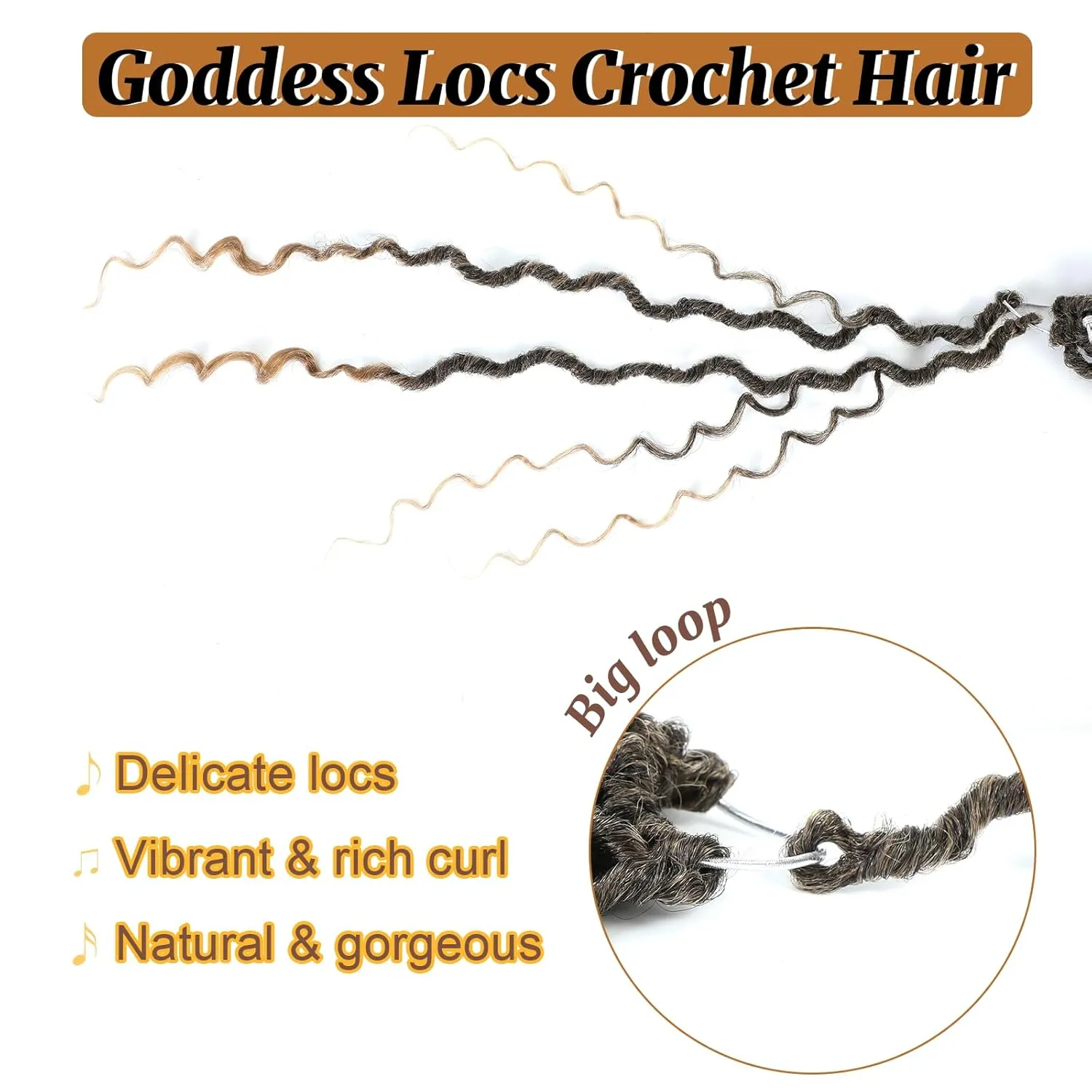 Goddess Locs Crochet Hair 12 Inch Pre looped Crochet Hair for Black Women 6 Packs Blond Crochet Faux Locs with Curly Ends, Crochet Installation T27