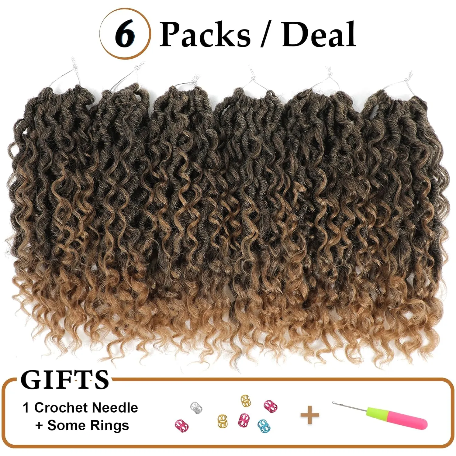 Goddess Locs Crochet Hair 12 Inch Pre looped Crochet Hair for Black Women 6 Packs Blond Crochet Faux Locs with Curly Ends, Crochet Installation T27