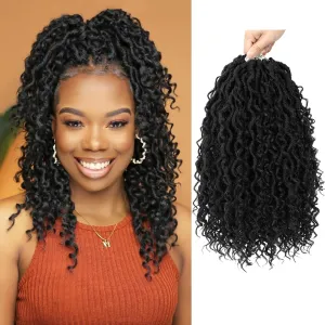 Goddess Locs Crochet Hair 14 Inch Faux Locs Crochet Hair for Black Women Pre Looped Long-lasting & Low-maintenance 6 Packs Black Crochet Locs with Curly Ends for Full Head