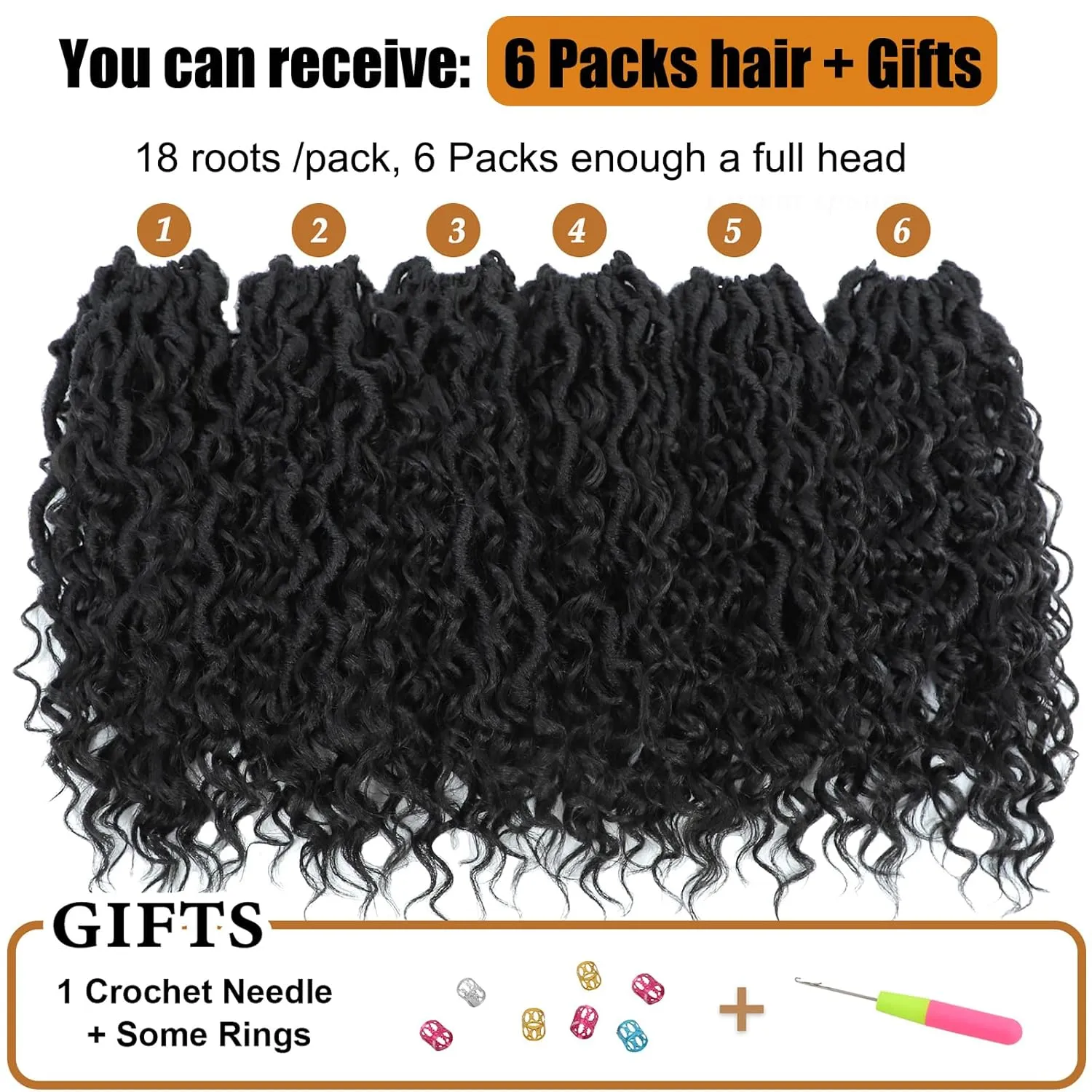Goddess Locs Crochet Hair 14 Inch Faux Locs Crochet Hair for Black Women Pre Looped Long-lasting & Low-maintenance 6 Packs Black Crochet Locs with Curly Ends for Full Head