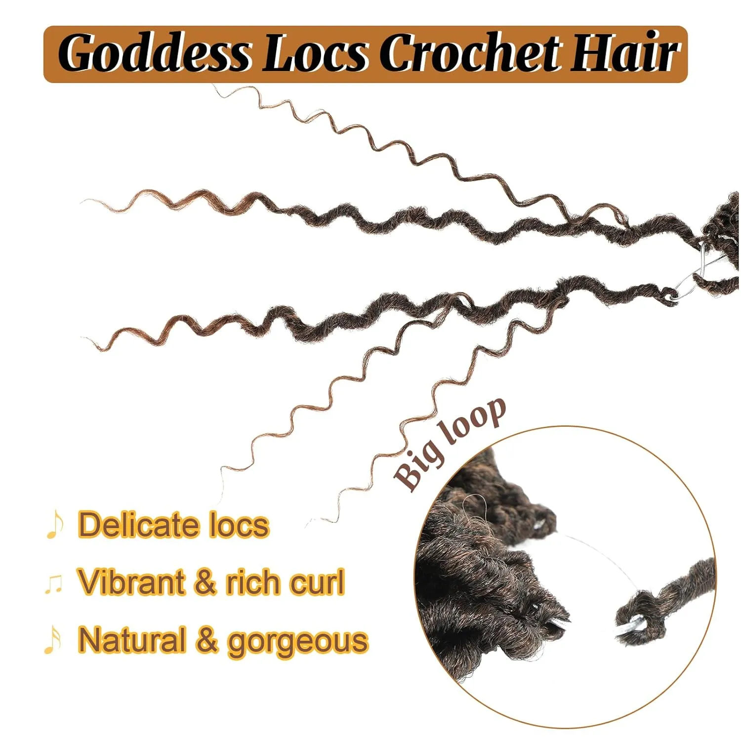 Goddess Locs Crochet Hair 14 Inch Faux Locs Crochet Hair for Black Women Pre Looped Long-lasting & Low-maintenance 6 Packs Brown Crochet Locs with Curly Ends for Full Head