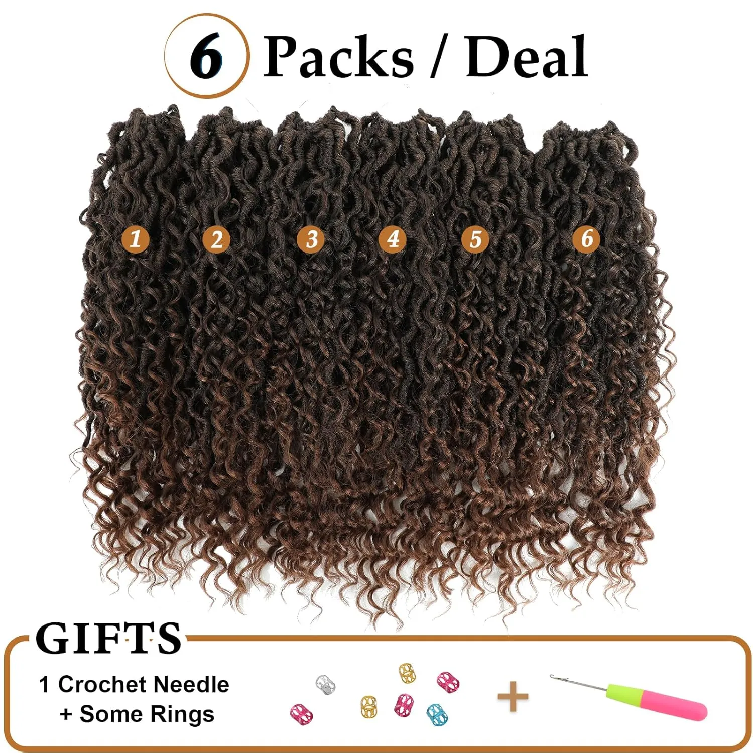 Goddess Locs Crochet Hair 14 Inch Faux Locs Crochet Hair for Black Women Pre Looped Long-lasting & Low-maintenance 6 Packs Brown Crochet Locs with Curly Ends for Full Head