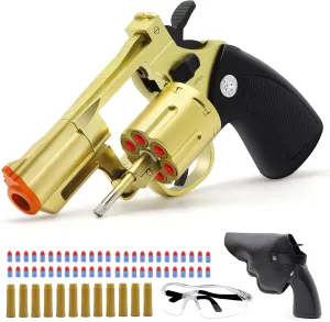 Gold Soft Bullet Toy Revolver with Holster & Goggles, Realistic Toy Gun Revolver for Boys, Educational Play Gun Model, Halloween Christmas Birthday Gifts for Boys Kids Adults Age 8 