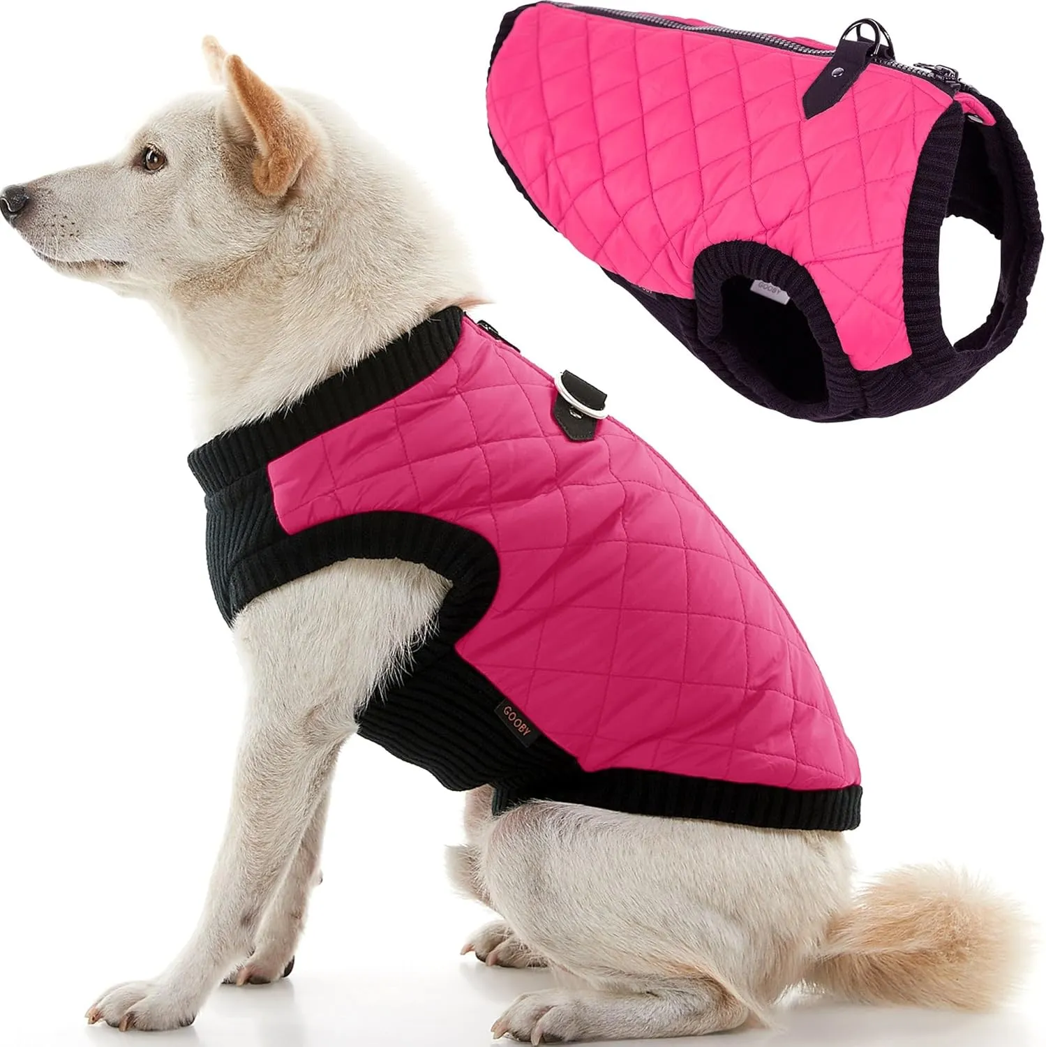 Gooby Fashion Vest Dog Jacket - Pink, Small - Warm Zip Up Bomber Vest with Dual D Ring Leash - Winter Water Resistant Small Dog Sweater