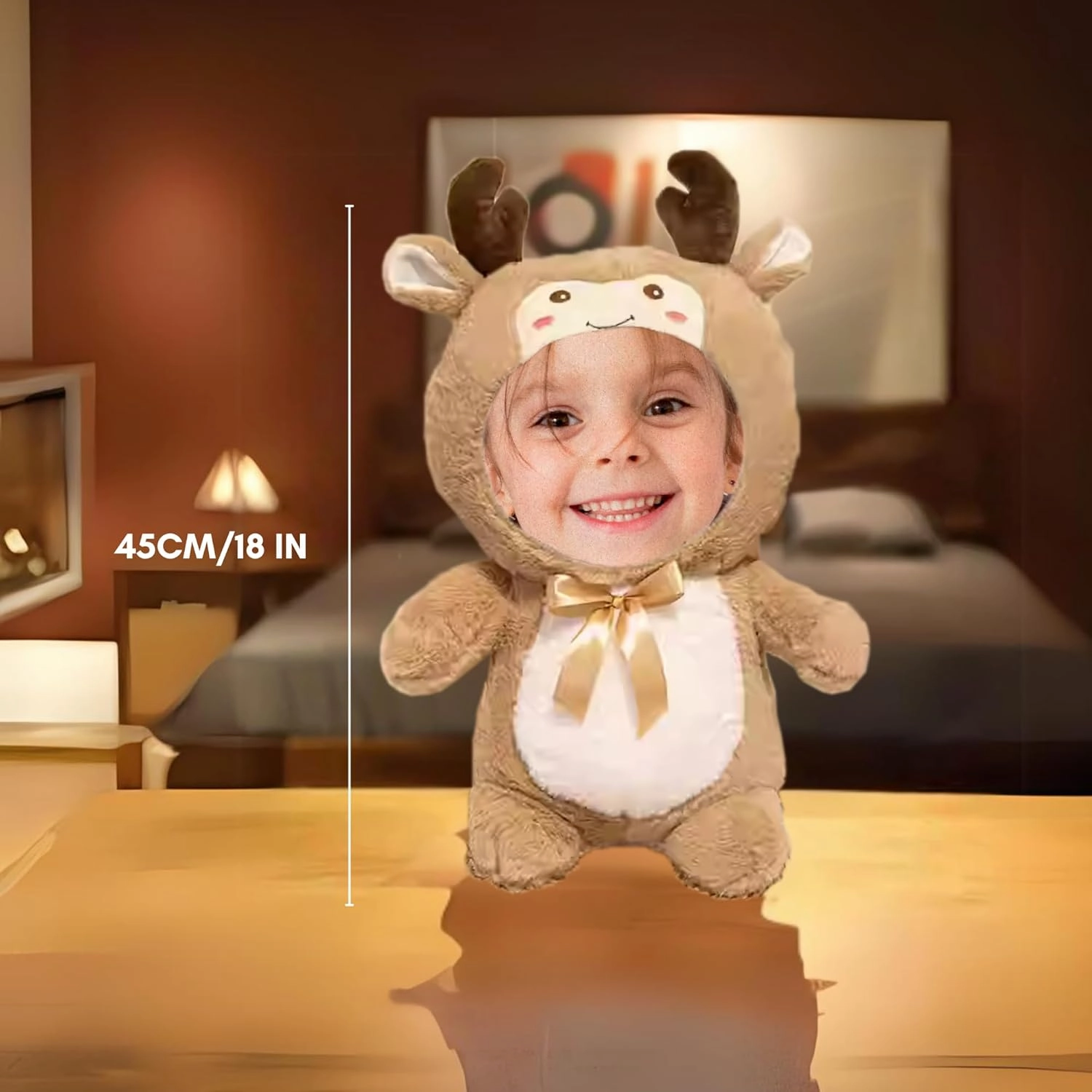 Goodies & Cheers Funny Face Plush Stuffed Animals Reindeer, Personalized Face Photo Throw Pillows, Custom Gag Gift for Birthday, Valentine's Day, Christmas (Reindeer)
