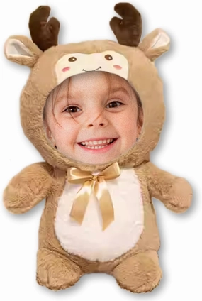 Goodies & Cheers Funny Face Plush Stuffed Animals Reindeer, Personalized Face Photo Throw Pillows, Custom Gag Gift for Birthday, Valentine's Day, Christmas (Reindeer)