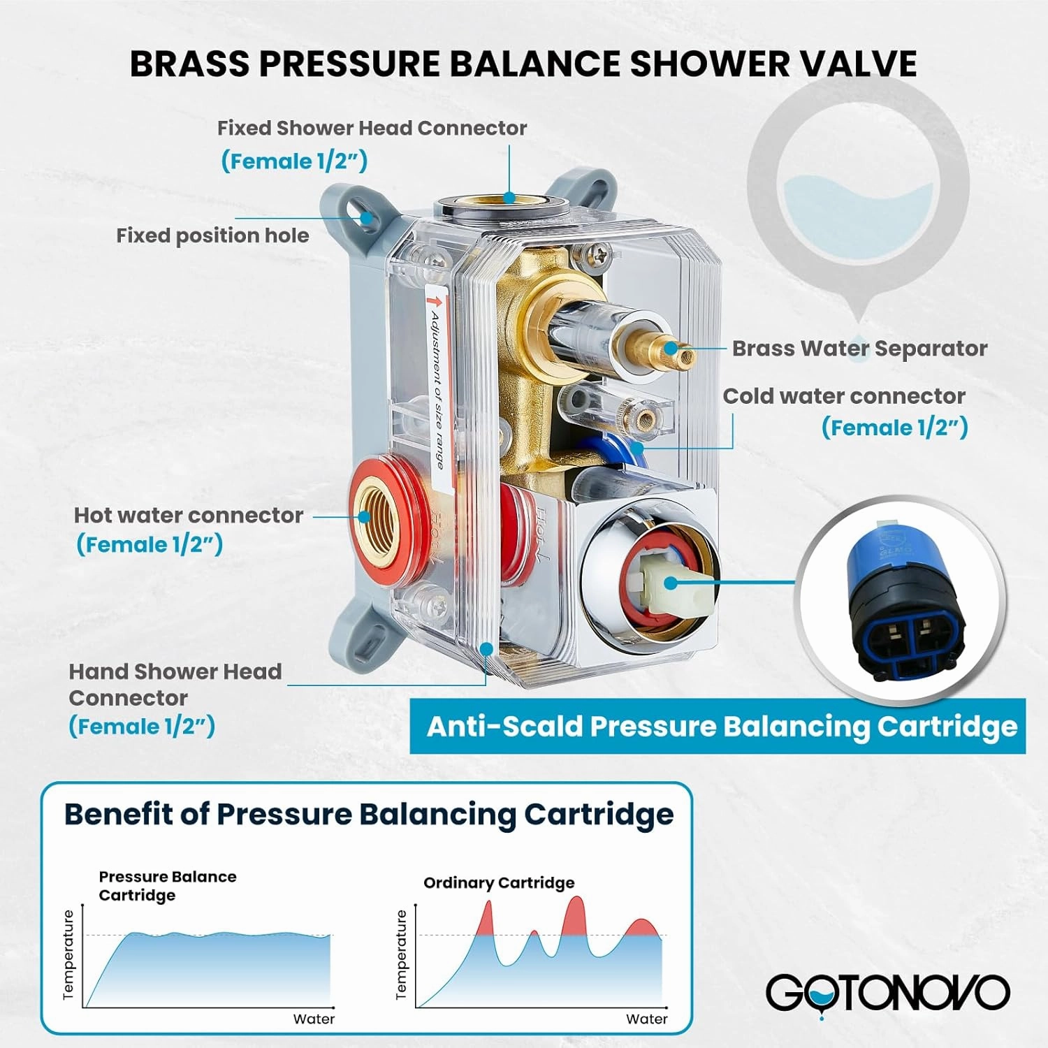 gotonovo Rainfall Bathroom Shower System Rain Shower Head and Handle Set Wall Mounted Shower Complete Combo Solid Brass Pressure Balancing Shower Mixer Valve 12 Inch Polished Chrome