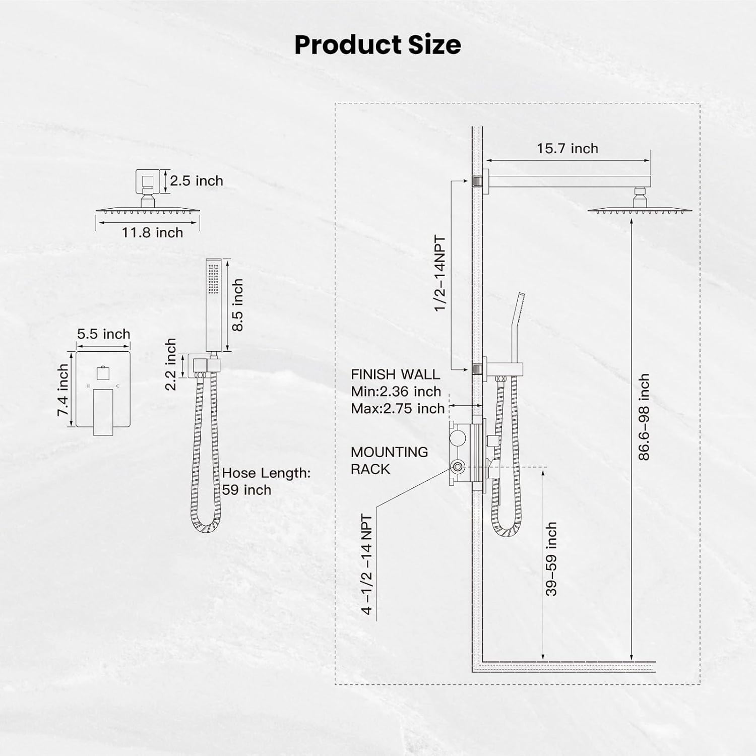 gotonovo Rainfall Bathroom Shower System Rain Shower Head and Handle Set Wall Mounted Shower Complete Combo Solid Brass Pressure Balancing Shower Mixer Valve 12 Inch Polished Chrome