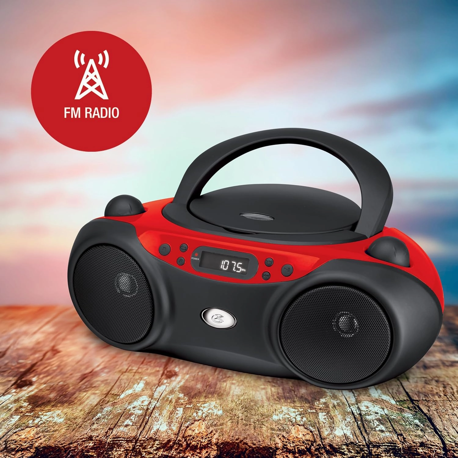 GPX BC232R Portable Top-Loading CD Boombox with AM/FM Radio and 3.5mm Line in for MP3 Device - Red/Black