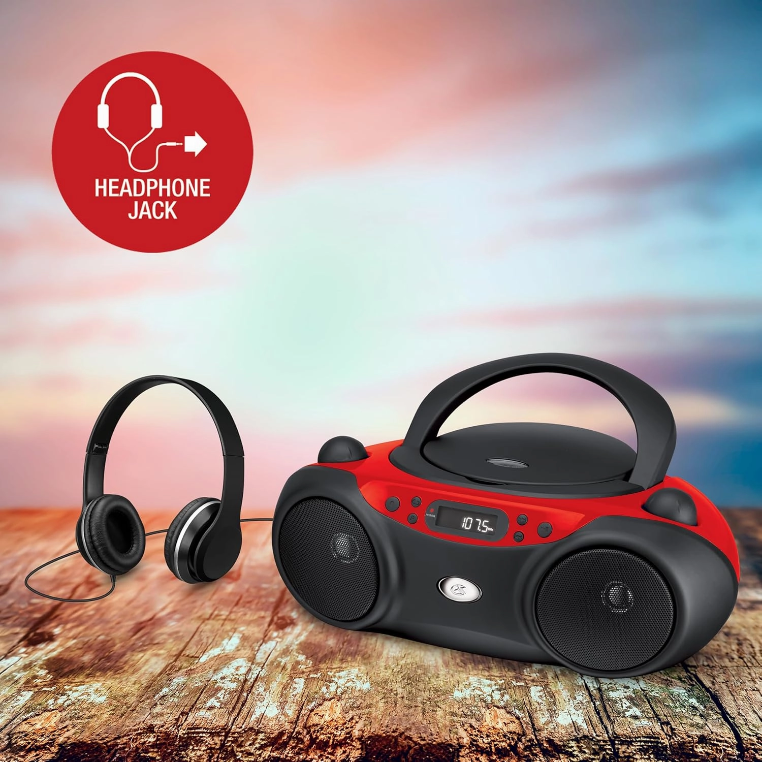 GPX BC232R Portable Top-Loading CD Boombox with AM/FM Radio and 3.5mm Line in for MP3 Device - Red/Black