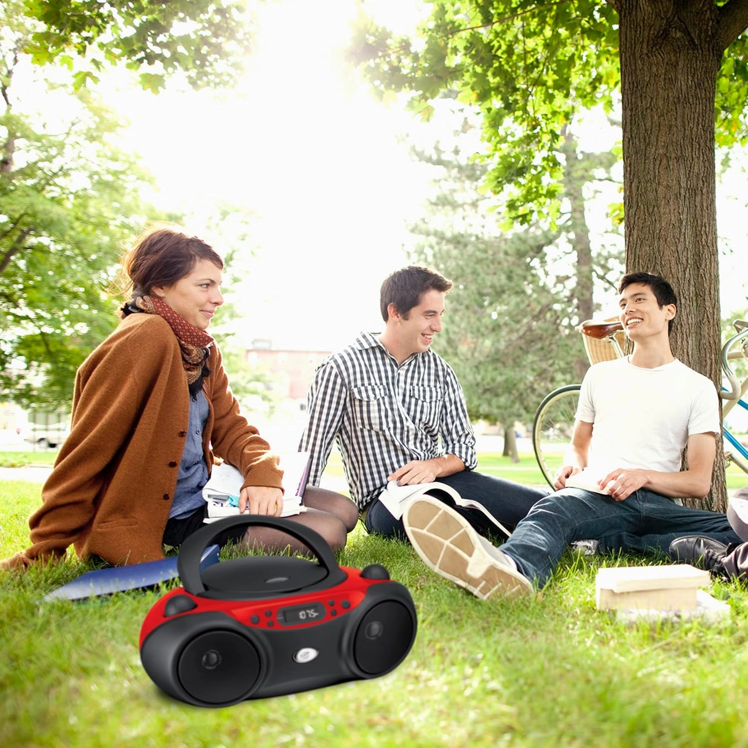 GPX BC232R Portable Top-Loading CD Boombox with AM/FM Radio and 3.5mm Line in for MP3 Device - Red/Black
