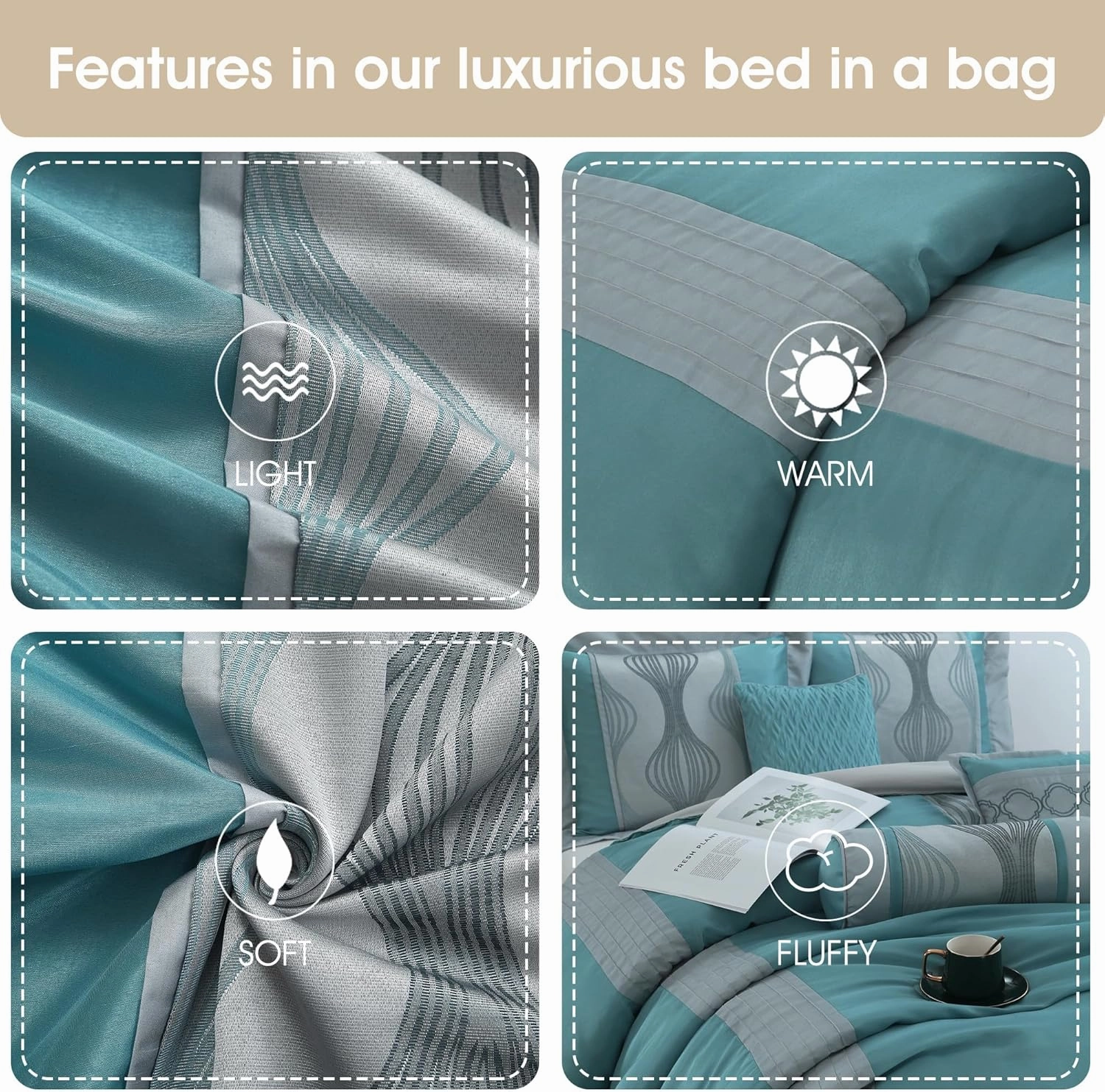 Grand Avenue 7 Piece Blue Comforter Set, King Size Jacquard Bedding Set, All Season Geometric Patchwork Bedding Set, Matching Pillows, Shams, Bed Skirt