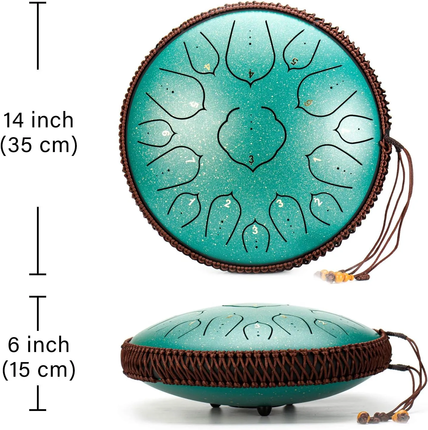 Green 15 Notes 14 Inches Steel Tongue Drum | Wide Range Steel Drum with Carrying Bag & Mallets | Tank Drum for Healing | Random Color | Ideal for Stress Relief and Meditation, Gift Idea