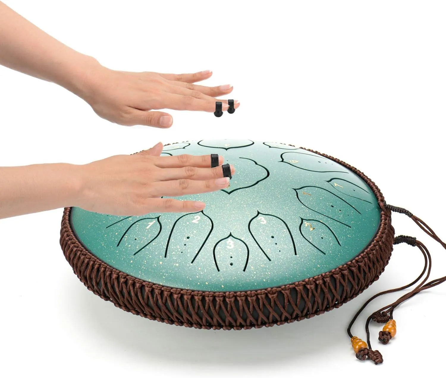 Green 15 Notes 14 Inches Steel Tongue Drum | Wide Range Steel Drum with Carrying Bag & Mallets | Tank Drum for Healing | Random Color | Ideal for Stress Relief and Meditation, Gift Idea
