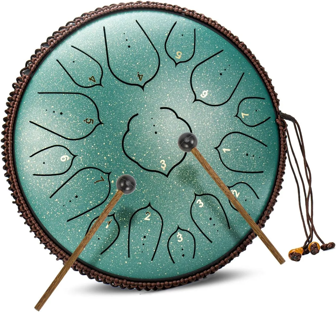 Green 15 Notes 14 Inches Steel Tongue Drum | Wide Range Steel Drum with Carrying Bag & Mallets | Tank Drum for Healing | Random Color | Ideal for Stress Relief and Meditation, Gift Idea