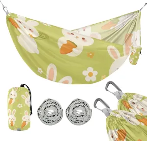 Green Cute Rabbits Cartoon 330lb Capacity Outdoor Hammock with Portabl Carry Bag Hanging Hammock for Camping & Hiking Essential hamaca para acampar