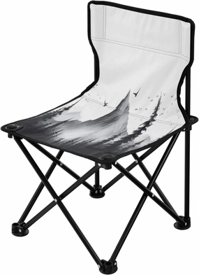Grey Peak Landscape Portable Outdoor Folding Chair Anti-Slip Padded Oxford Cloth Stool Camping Chair Small for Beach Hiking Fishing Gardening Quad Camp Chair