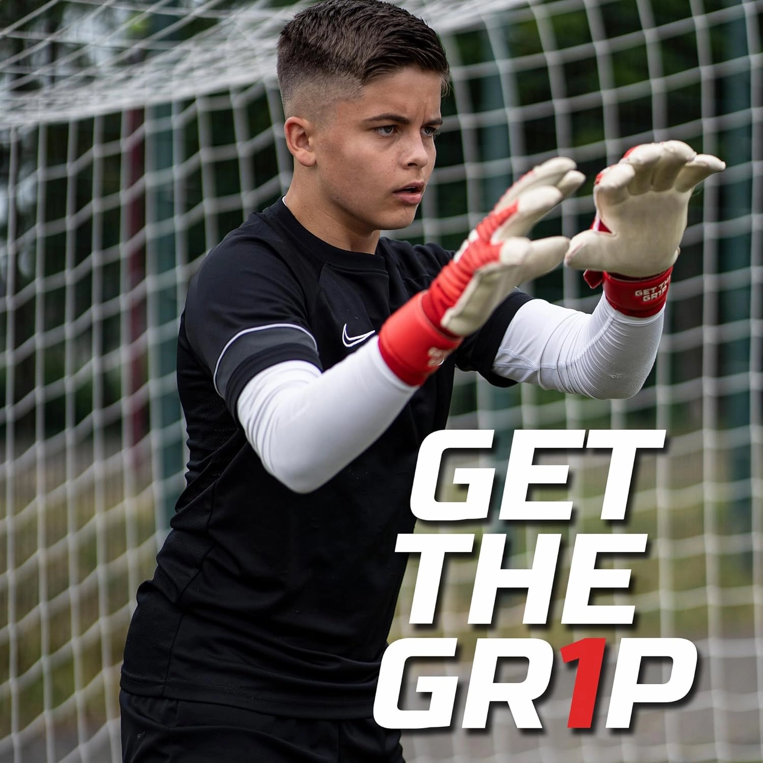 GRIPMODE Classic Red Roll Finger Goalkeeper Gloves Adult and Child with Griptec® Latex Lining I Suitable in All Weather I Football Goal Protection for Children, Teenagers & Adults