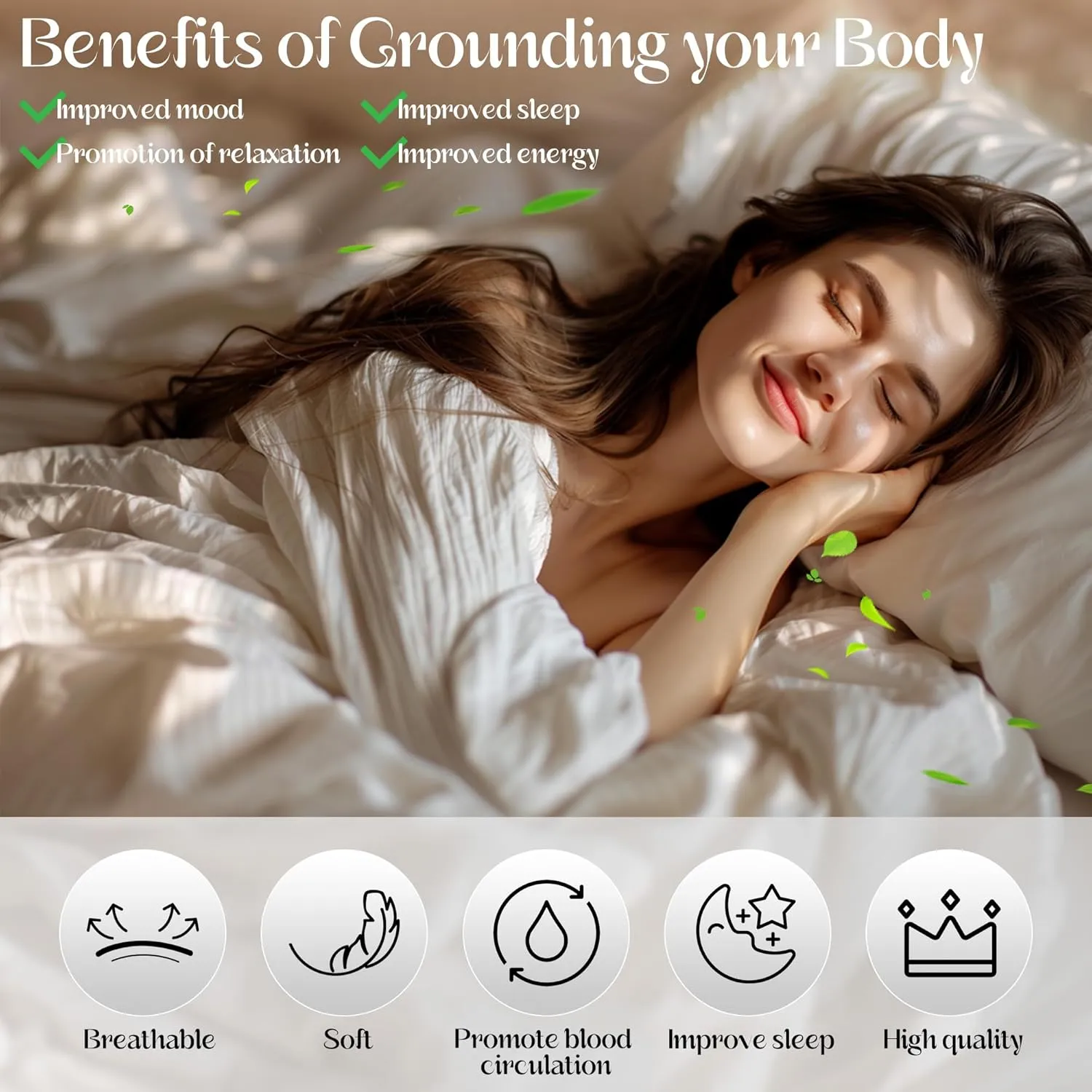 Grounding Mat for Bed, Enjoy The Grounding Effect Indoors, for Better Sleep, Pain and Stress Relief, Grounding Mat Set Comes with Grounding Cord, 27''×60''