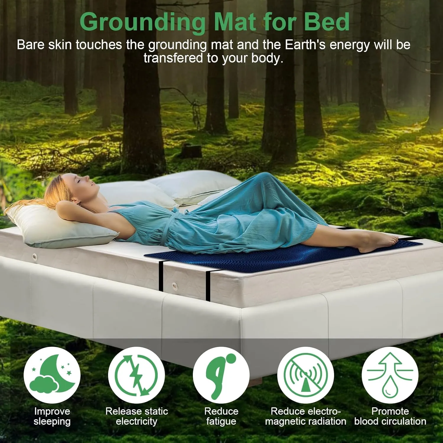 Grounding Mat for Bed, Grounding Pad for Sleep, Grounding Mattress Pad with Cord for Stress Relief (King)