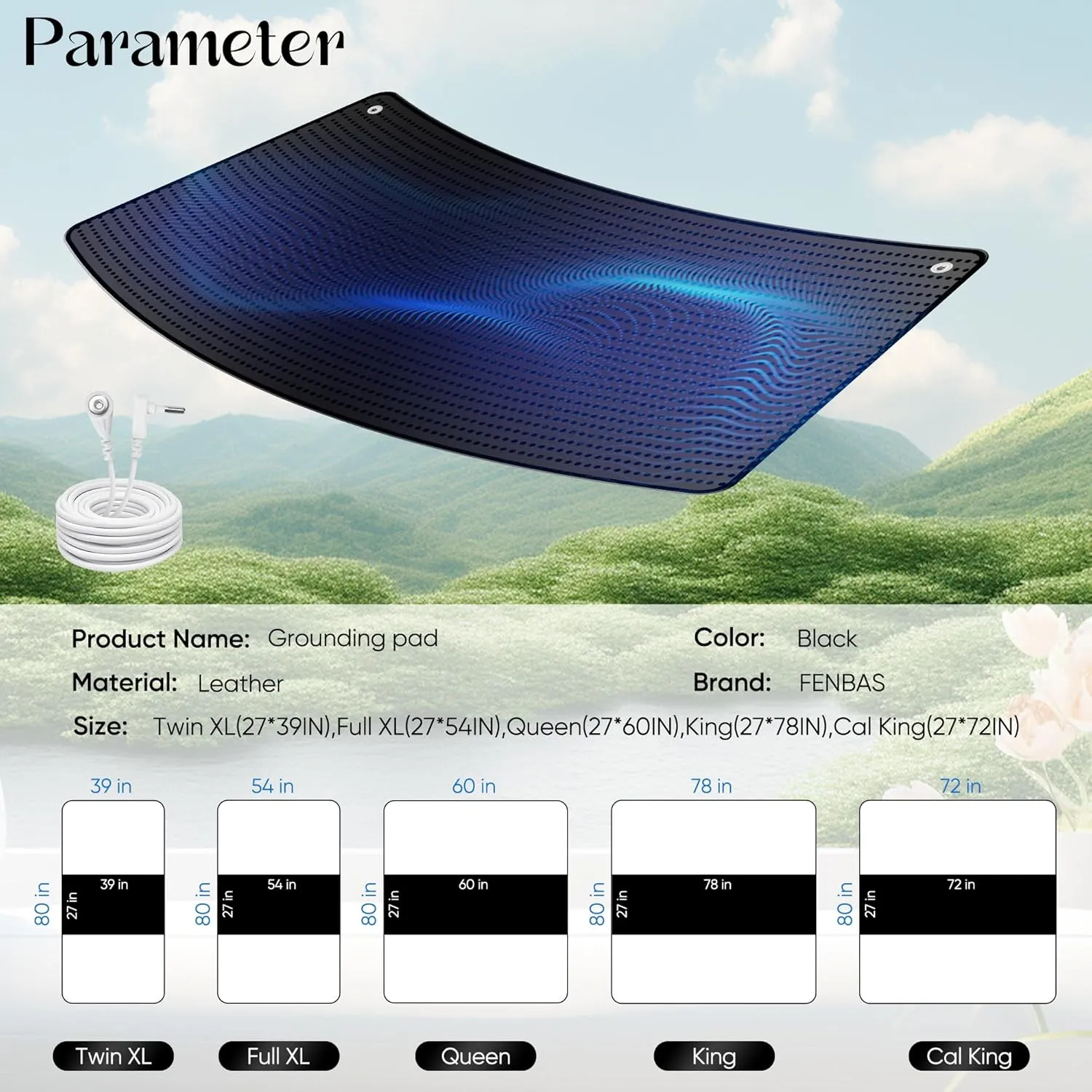 Grounding Mat with Leather, Enjoy The Grounding Effect Indoors, for Better Sleep, Pain and Stress Relief, Grounding Mat Set Comes with Grounding Cord, 27''×39''