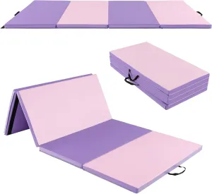 GYMAX Gymnastics Mat, 4 FT x 8 FT x 2 Inches Folding Exercise Mat w/Carry Handles & Sturdy Stitching Waterproof Cover, Tumbling Mat for Yoga Stretching Martial Arts Home Gym