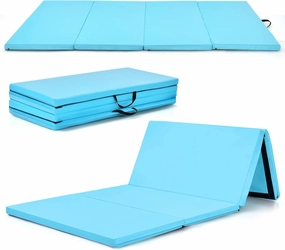 GYMAX Gymnastics Mat, 4 FT x 8 FT x 2 Inches Folding Exercise Mat w/Carry Handles & Sturdy Stitching Waterproof Cover, Tumbling Mat for Yoga Stretching Martial Arts Home Gym