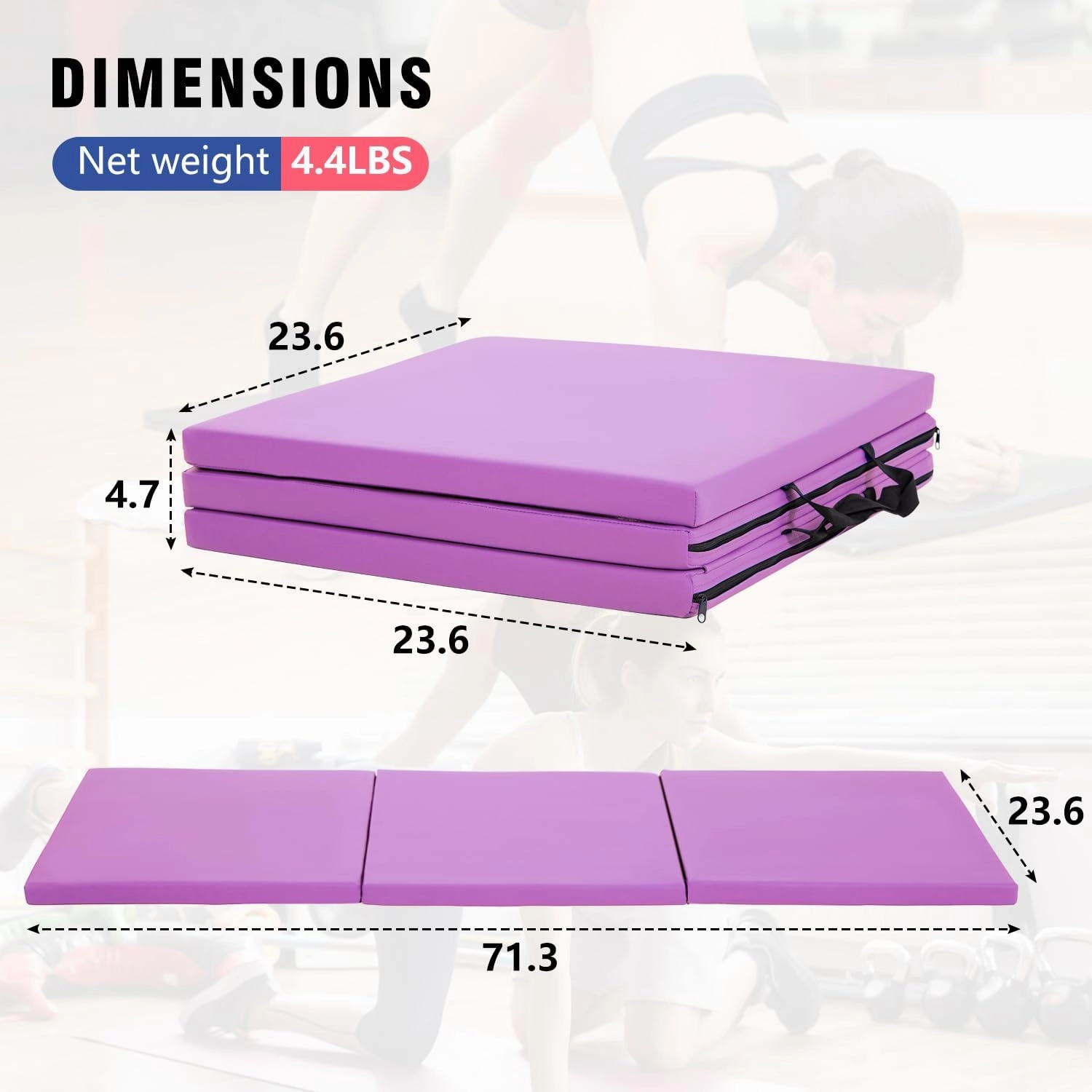 Gymnastics Tumbling Mats Portable Gymnastics Mat Foldable Tumbling Mat Thick PU Leather Exercise Mat Yoga Mat with Carrying Handles for home Workout outdoor Yoga Gymnastics