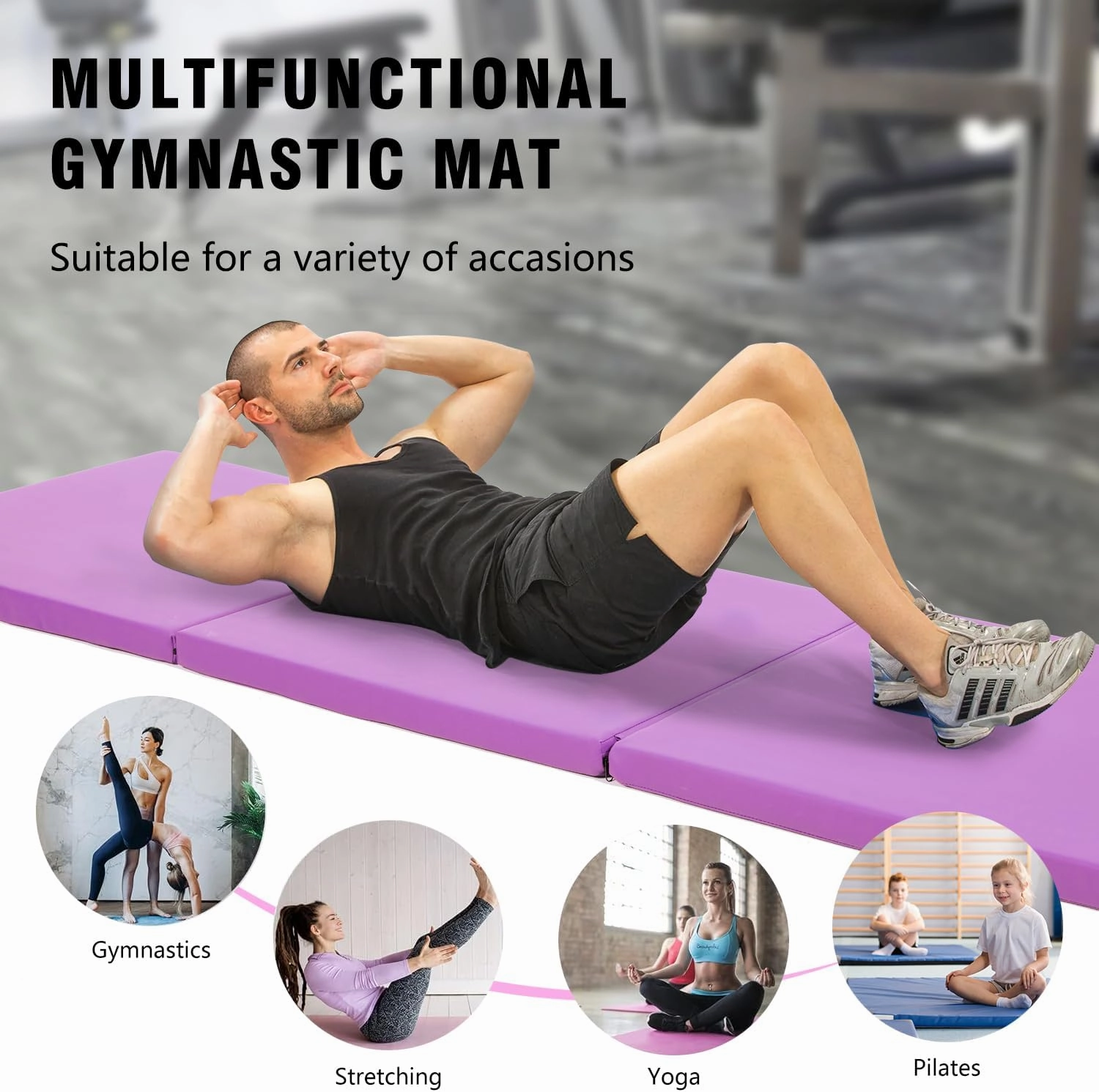 Gymnastics Tumbling Mats Portable Gymnastics Mat Foldable Tumbling Mat Thick PU Leather Exercise Mat Yoga Mat with Carrying Handles for home Workout outdoor Yoga Gymnastics