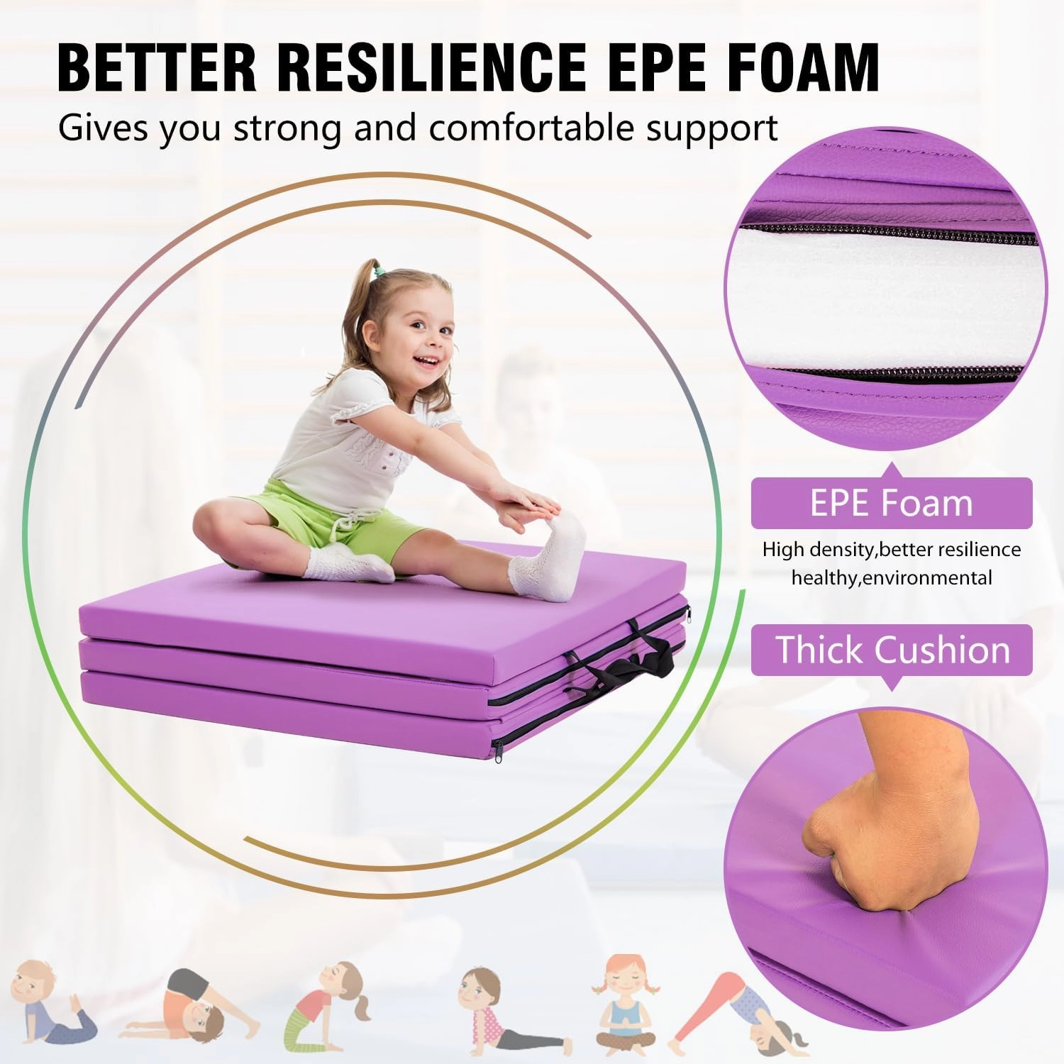 Gymnastics Tumbling Mats Portable Gymnastics Mat Foldable Tumbling Mat Thick PU Leather Exercise Mat Yoga Mat with Carrying Handles for home Workout outdoor Yoga Gymnastics