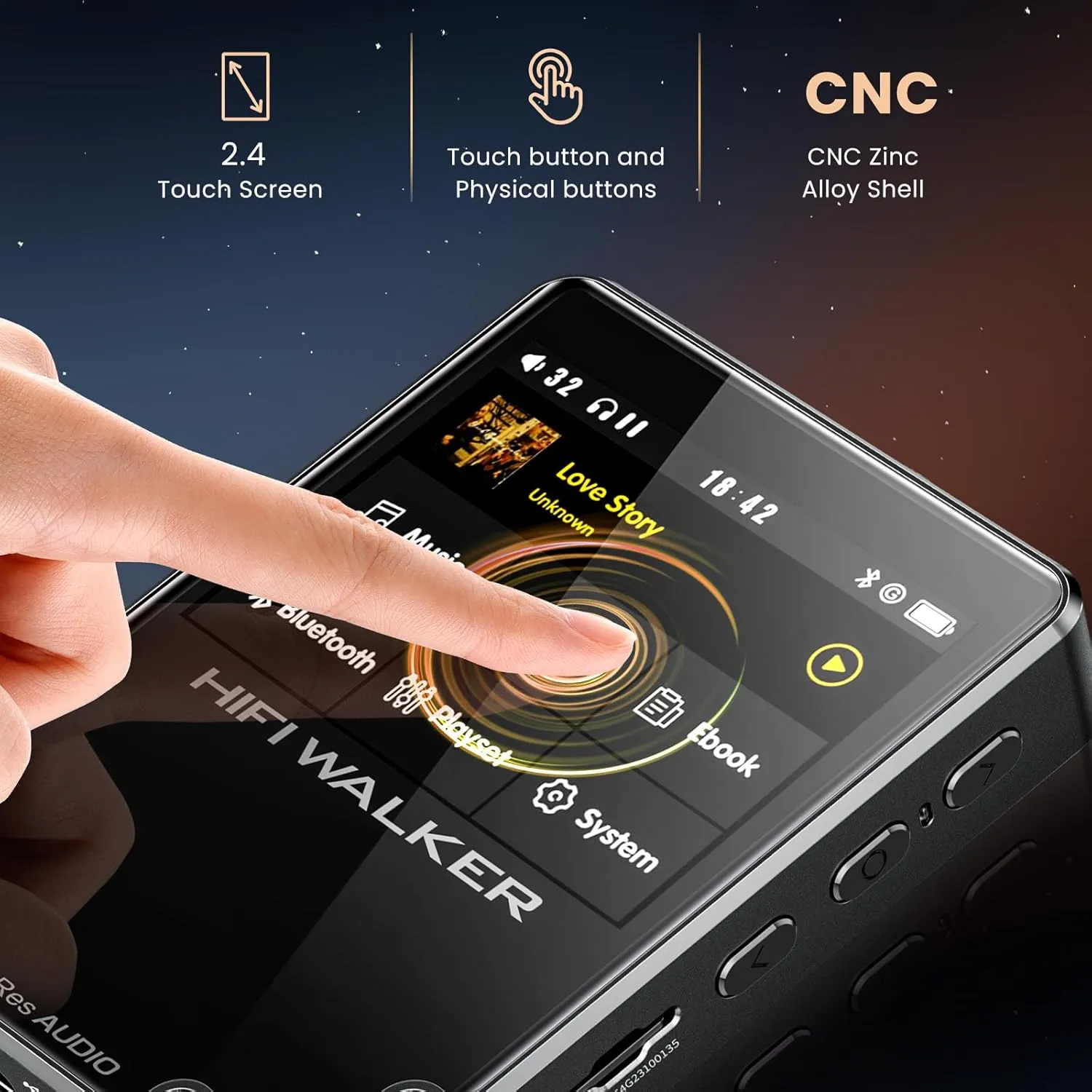H2 Touch 128GB Hi-Res Portable Music Player, Touchscreen Digital Audio Player Bluetooth 5.2 DAP with ESS DAC, 512GB Expandable Storage &10H Battery