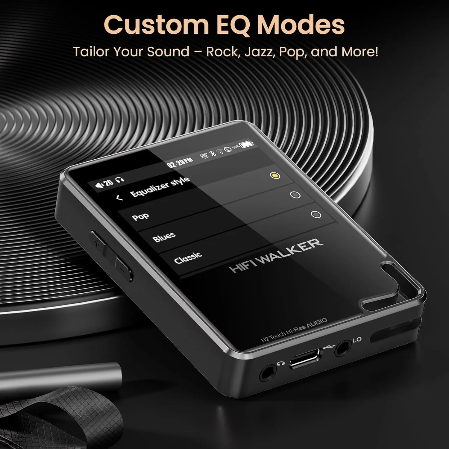 H2 Touch 128GB Hi-Res Portable Music Player, Touchscreen Digital Audio Player Bluetooth 5.2 DAP with ESS DAC, 512GB Expandable Storage &10H Battery