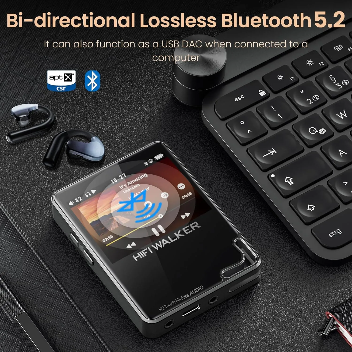 H2 Touch 128GB Hi-Res Portable Music Player, Touchscreen Digital Audio Player Bluetooth 5.2 DAP with ESS DAC, 512GB Expandable Storage &10H Battery